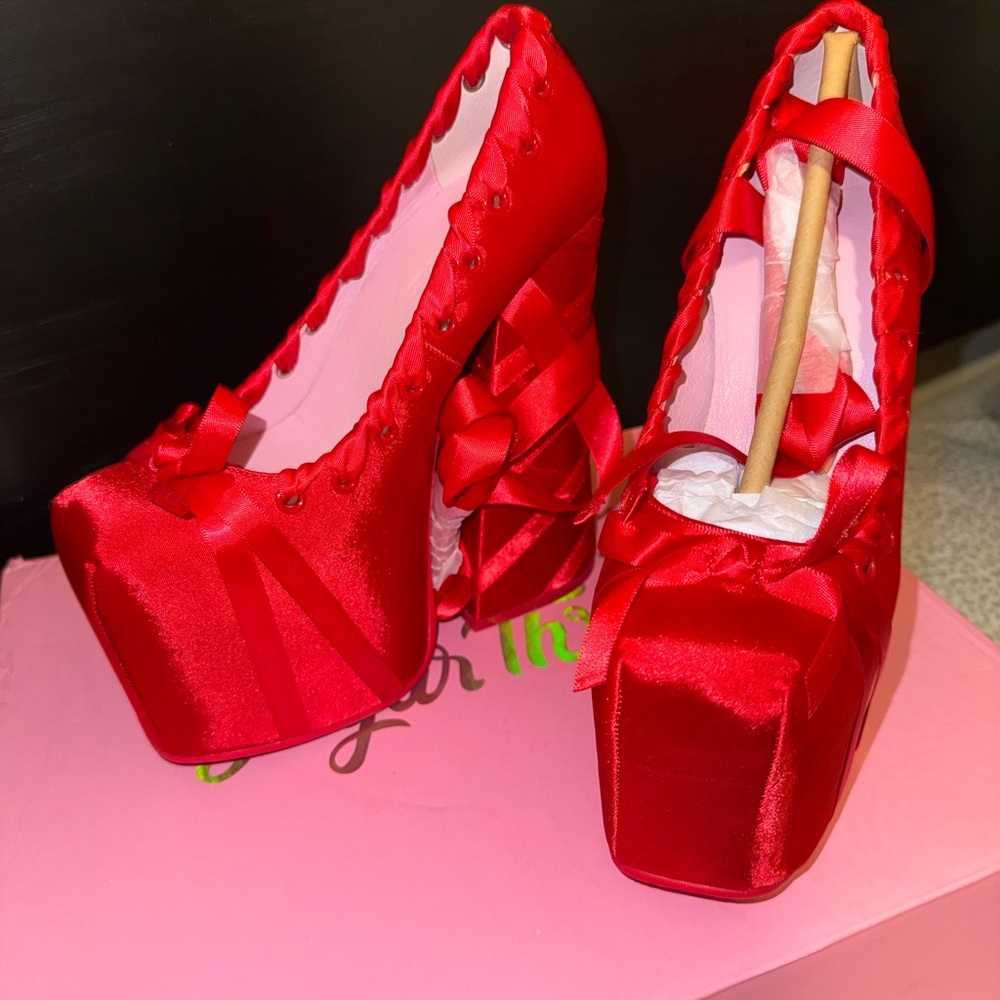 DOLLSKILL SWEET SONATA BALLET WRAP HEELS- RED